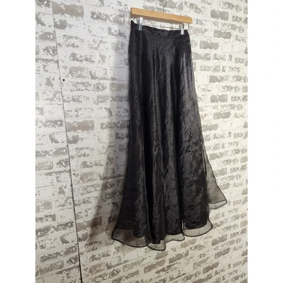 Vintage Y2K 90s Tafetta Maxi Skirt Size 12 Black Tulle Lined Whimsigoth Prom - Picture 2 of 16